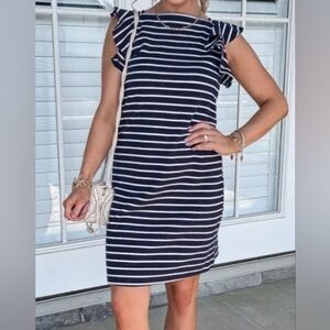FREE ASEEMBLY, Elegant Navy and White Striped Mini Dress